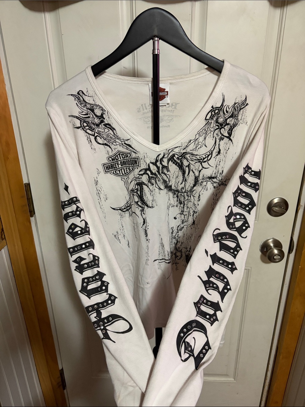 Harley Davidson Long Sleeve Cream Logo Shirt with Arm Logos